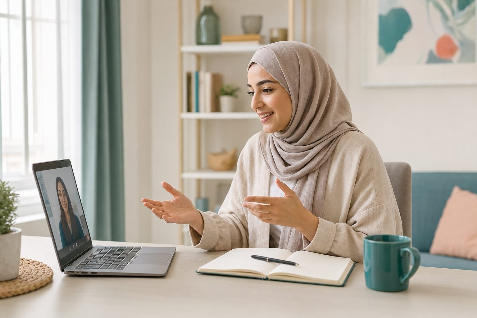 متعلم ناطق بالعربية يتدرب على المحادثة الإنجليزية بثقة